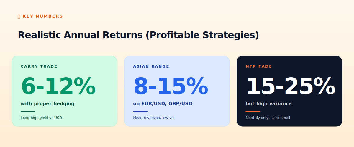 Realistic returns from profitable forex strategies